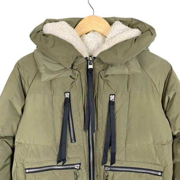 OROLAY Women's XS Thickened Down Hooded Coat Army Green Orange Lining - Picture 5 of 13
